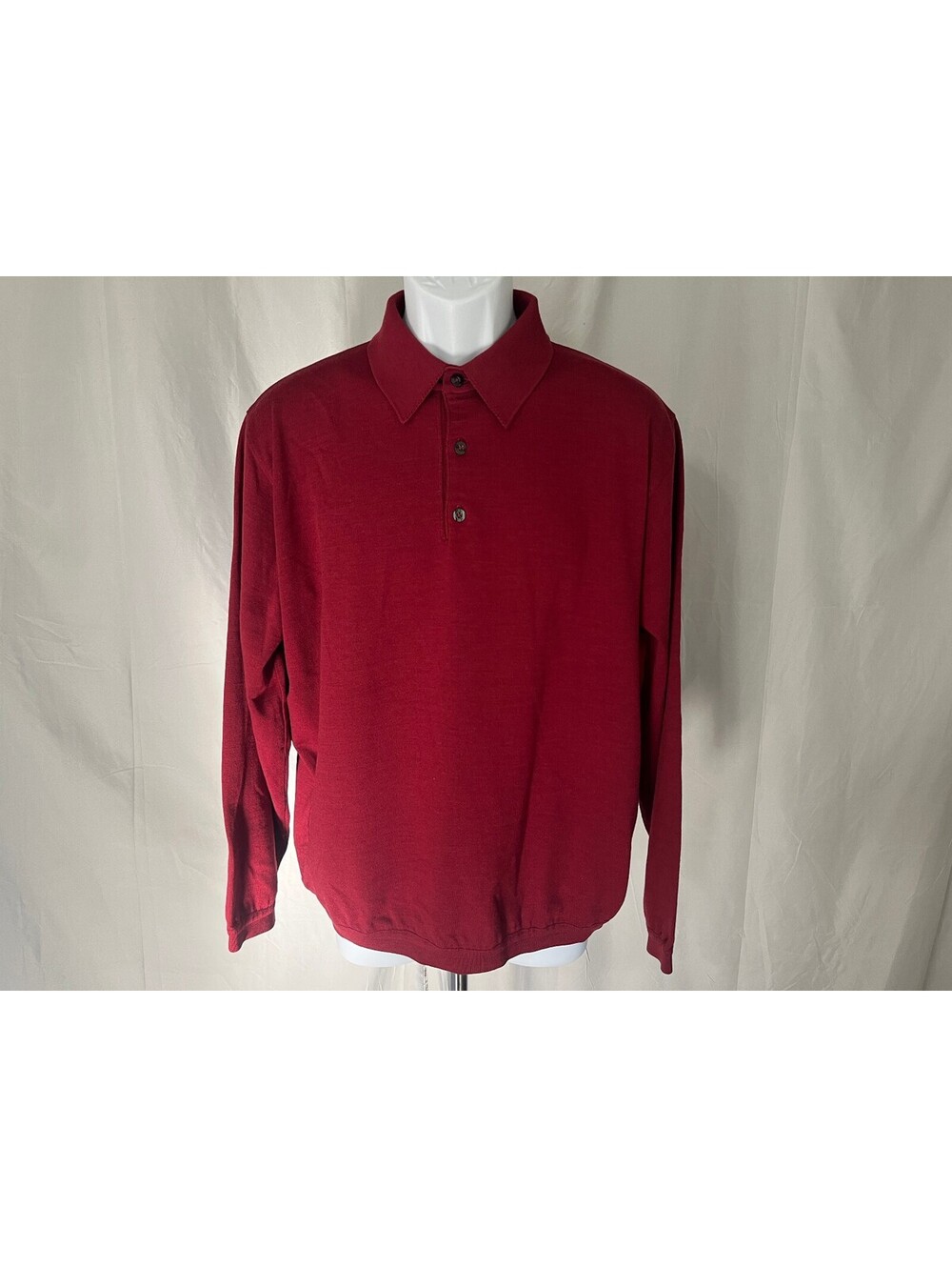 St. Croix Men's Cranberry Red Wool Blend Long Sleeve Sweater Polo Large L